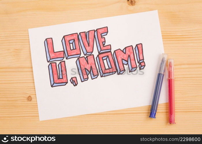 love u mom paper card wood