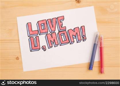 love u mom paper card wood