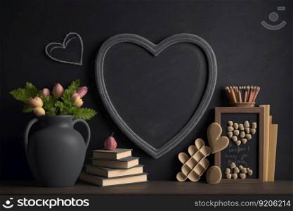 Love Valentines heart wooden frame black, AI Generative
