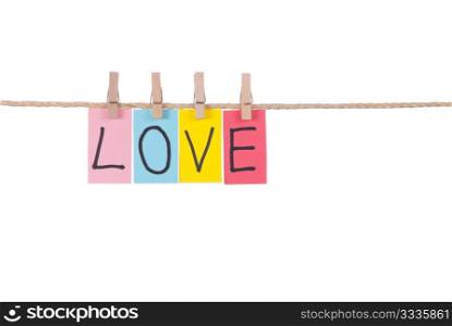Love, Wooden peg and colorful words series on rope