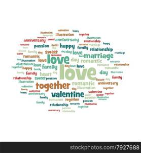 Love word and tag cloud on white background.