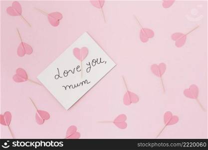 love you mum inscription with paper hearts