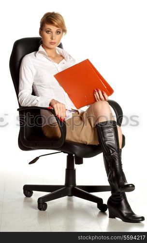 lovely businesswoman in office chair