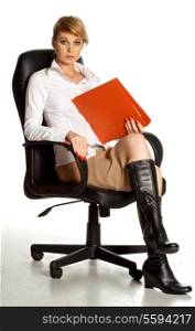 lovely businesswoman in office chair