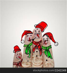 lovely family hand drawn and finger of snowmen,as concept idea