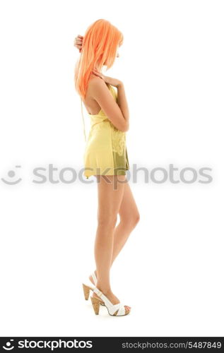 lovely girl with orange hair over white