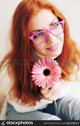 Lovely housewife with flower