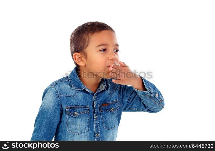 Lovely kid throwing a kiss isolated on a white background