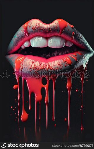 Lovely lips dripping blood abstract design 3d illustrated