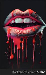 Lovely lips dripping blood abstract design 3d illustrated