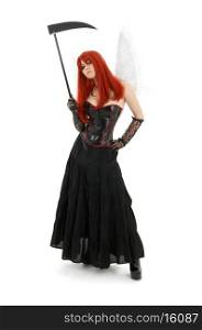 lovely redhead with angel wings and scythe