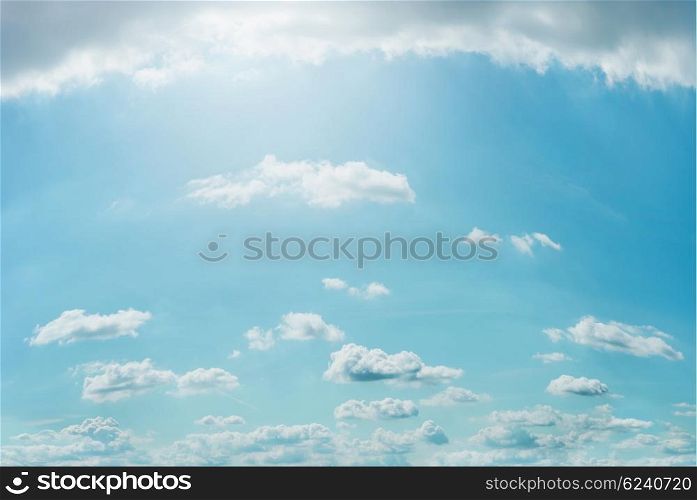 Lovely summer clouds on blue sky background in good weather with sunlight, outdoor