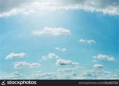 Lovely summer clouds on blue sky background in good weather with sunlight, outdoor