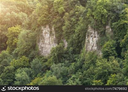 Lovely Summer evening landscape image of Symonds Yat Rock in English countryside during evening light