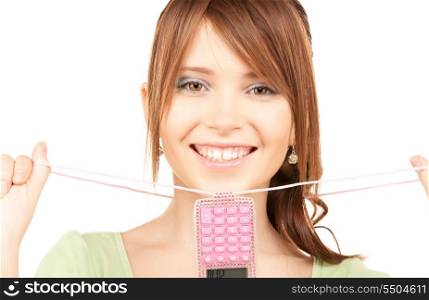 lovely teenage girl with calculator over white