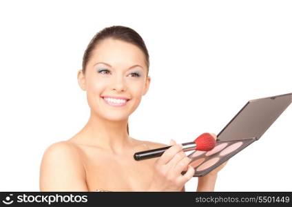 lovely woman with palette and brush over white&#xA;