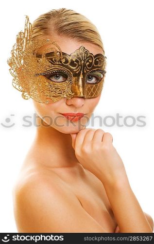 Lovely young woman with carnival mask on her face