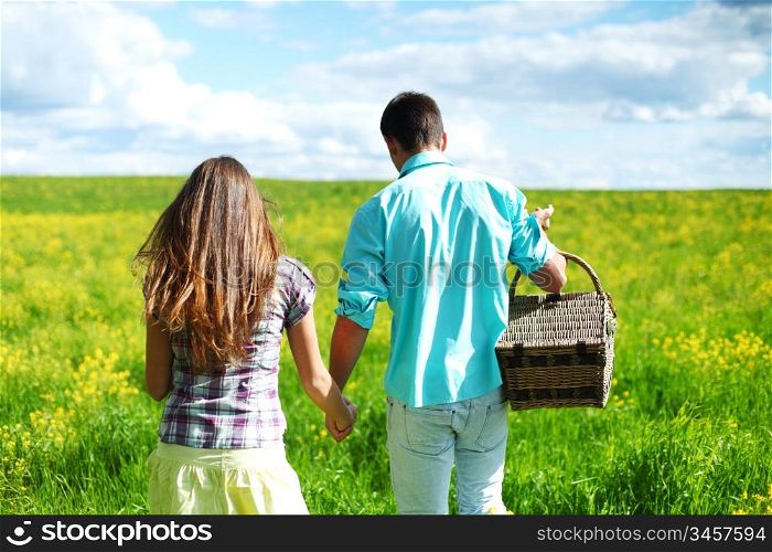 lovers hug on picnic close up portrait