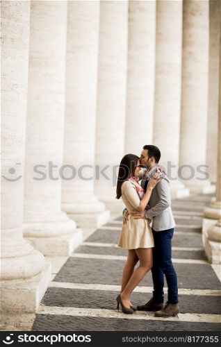 Loving couple at the St. Peter’s Square in Vatican