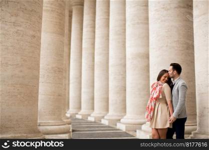 Loving couple at the St. Peter’s Square in Vatican