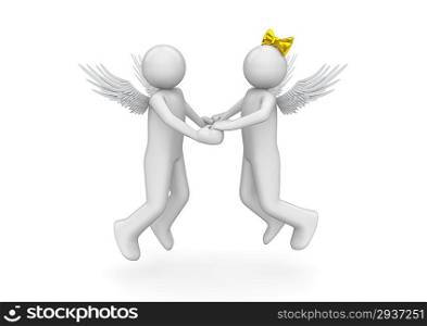 ""Loving couple dating in the sky (love, valentine day series; 3d isolated characters)""