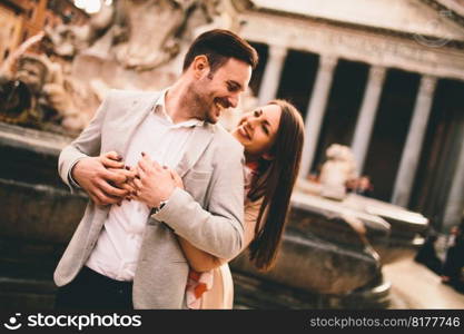 Loving couple in front of the Pantheon in Rome