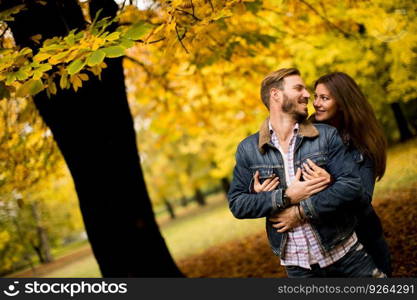 Loving couple in the autumn park