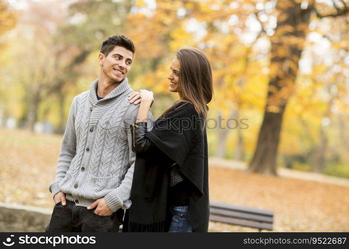 Loving couple in the autumn park