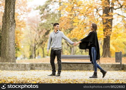 Loving couple in the autumn park