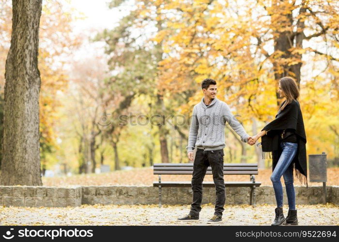 Loving couple in the autumn park