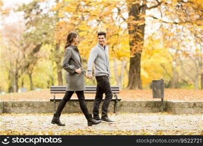 Loving couple in the autumn park
