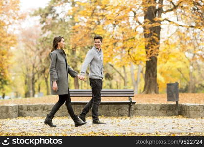 Loving couple in the autumn park