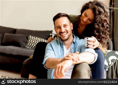 Loving couple in the room at home