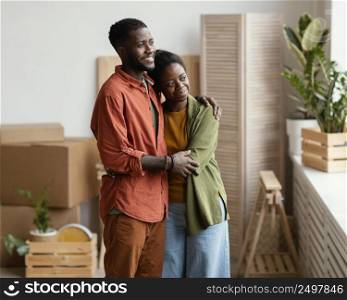 loving couple planning redecorating house