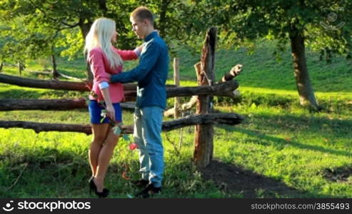 loving couple relaxing in autumn park