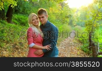 loving couple relaxing in autumn park