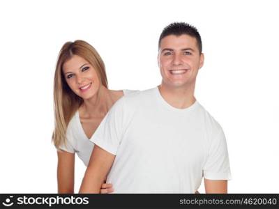 Loving couple smiling isolated on a white background