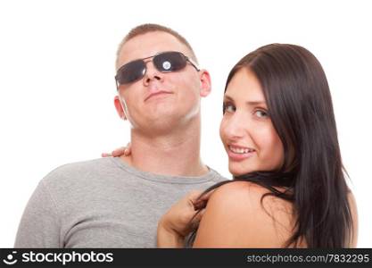 Loving embracing Portrait of a beautiful young happy smiling couple young relaxing
