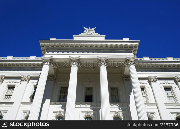 Low angle of Sacramento Capitol building, California, USA.