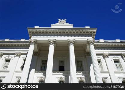 Low angle of Sacramento Capitol building, California, USA.