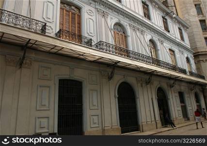 Low angle view of a balcony on the facade of a building, Havana, Cuba