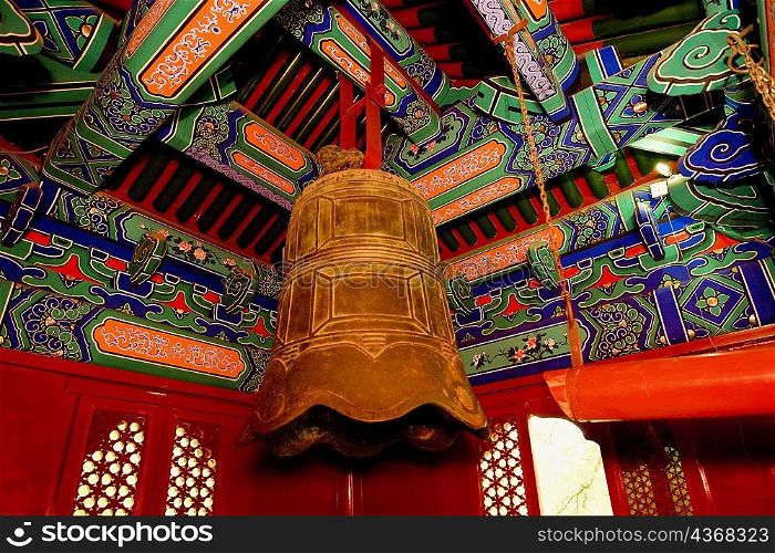 Low angle view of a bell in a temple, Beihai Park, Beijing, China