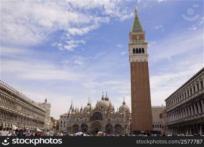 Low angle view of a bell tower, St. Mark&acute;s Cathedral, St. Mark&acute;s Square, Venice, Italy