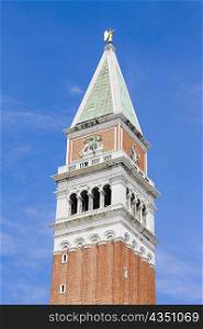 Low angle view of a bell tower, St. Mark&acute;s Square, Venice, Italy