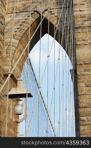 Low angle view of a bridge, Brooklyn Bridge, New York City, New York State, USA