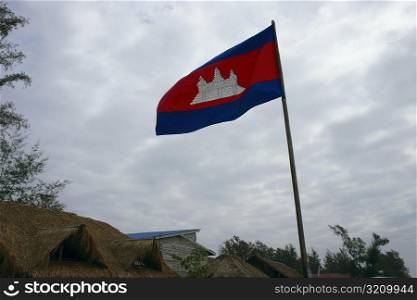 Low angle view of a Cambodian flag, Sihanoukville, Cambodia
