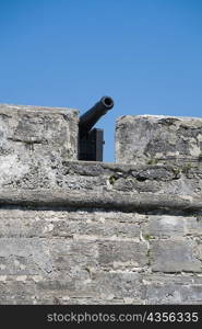 Low angle view of a cannon on top of a castle, Castillo De San Marcos National Monument, St Augustine, Florida, USA