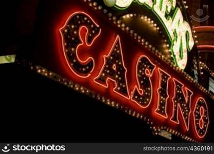 Low angle view of a casino neon sign, Las Vegas, Nevada, USA