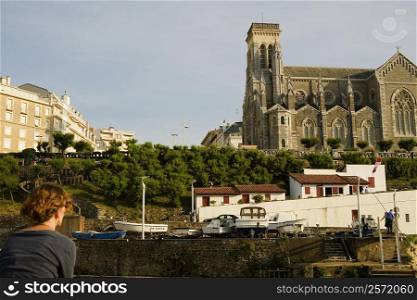 Low angle view of a cathedral in a city, Eglise Sainte Eugenie, Biarritz, France