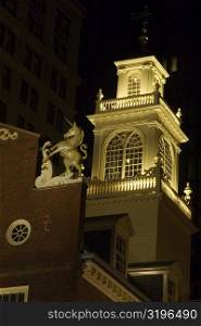 Low angle view of a church lit up at night, Boston, Massachusetts, USA